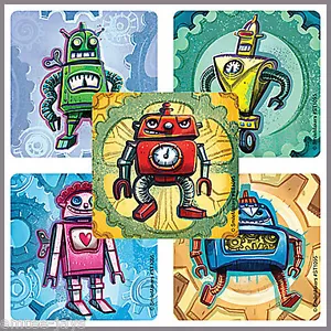 Pegatinas de robot x 10 - Preescolar/guardería/preparación/jardín de infantes - Robot fiesta de cumpleaños - Imagen 1 de 1
