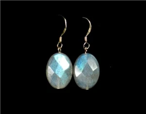 Belles Boucles D'oreilles En Labradorite En Forme D'ovale Facettée En Argent 925 - Bild 1 von 1