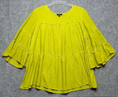 Camisa Cocomo Para Mujer 2X Verde Con Volantes en Niveles Túnica Boho Hippie Fluida Cómoda Prenda para el torso Foto 1 de 4