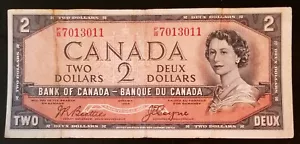 BANCONOTA CANADA 1954 DEVIL'S FACE $2 BEATTIE-COYNE P-67b, BC-30b BUONE CONDIZIONI - Foto 1 di 4