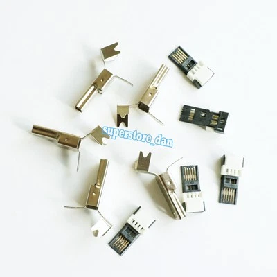 5Pcs Mini USB 5 Pin Male 2-Piece NO-Solder Connector Plug Metal Cover Adapter - Image 1 of 4