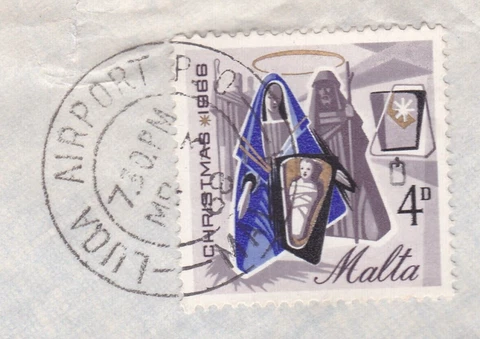 Luqa Airport cancel Malta 1968 on Child in manger 4d SG 376 VGC Cover
