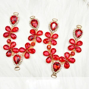 1 Pair Decorative Short Chain Crystal Rhinestone Beaded Applique Motif Sew On - Picture 1 of 18