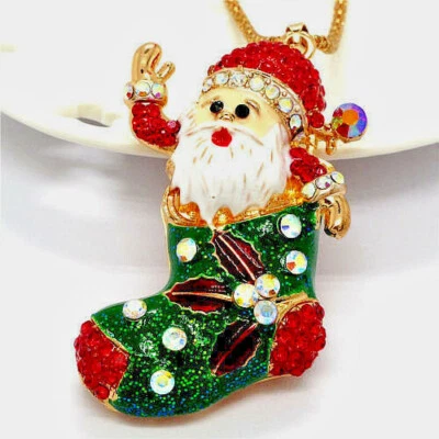 Collar SANTA CLAUS Medias ALEGRE Estrás NAVIDAD Betsey Johnson Verde Foto 1 de 4