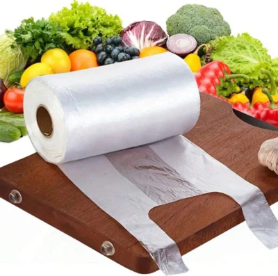 100pcs Transparent Plastic Vest Bags for Kitchen Food Storage & Packaging - NEW - Image 1 of 4