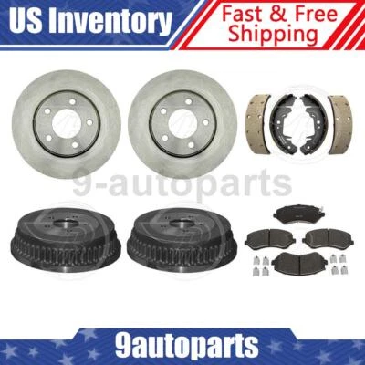 Rotores y tambores de freno delanteros traseros pastillas y zapatas de cerámica para Dodge Caravan 2001-2003 Foto 1 de 4