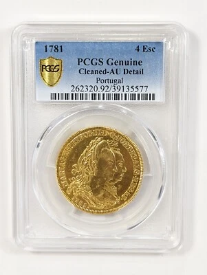 Oro 1781 Portugal Peça 4 Escudos María I & Pedro III PCGS AU Detalles  Foto 1 de 4