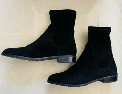 NOVO! BOTAS DE TORNOZELO STUART Weitzman camurça aveludada elástica preta lilene 10m - Imagem 1 de 4