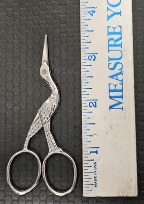 Crane Stork Bird Sewing Embroidery Chrome Scissors 3½" - Image 1 of 4