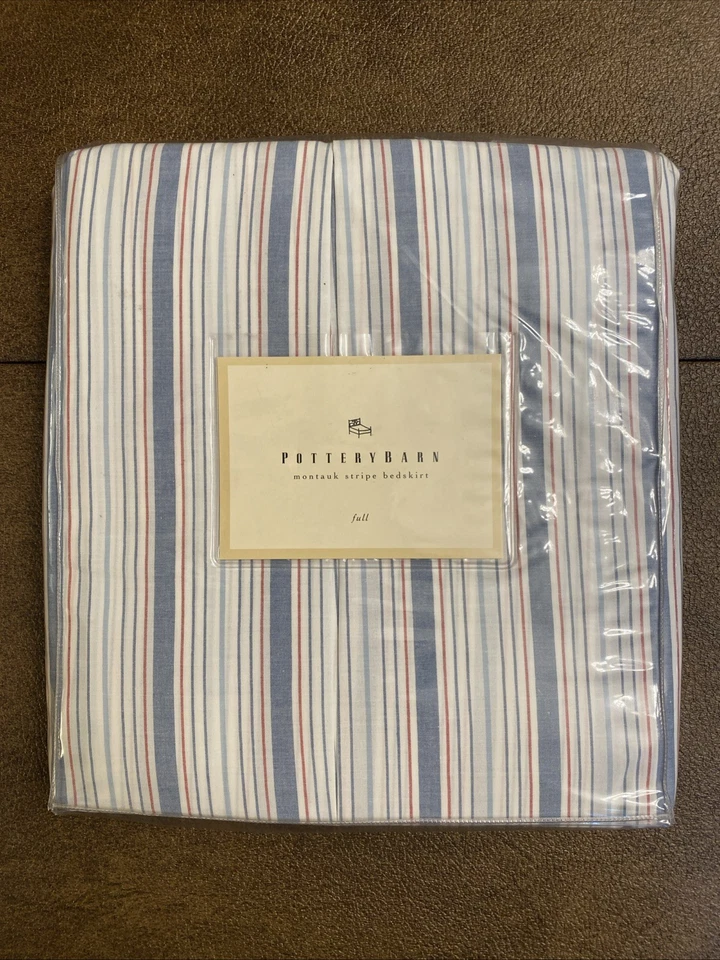 Falda de cama Pottery Barn Montauk a rayas tamaño completo NUEVA roja, blanca y azul náutica Foto 1 de 2