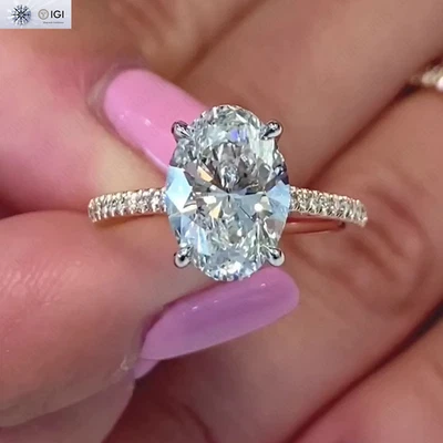 IGI 2.50Ct E VVS2 Oval Cut Lab Grown Diamond Engagement Ring 14K Two-Tone Gold - Image 1 of 4