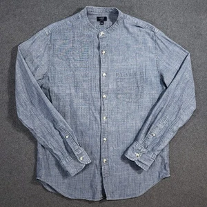 J Crew Chambray Shirt Men Medium Blue Long Sleeve Grandad Collar Mandarin Pocket - Afbeelding 1 van 8