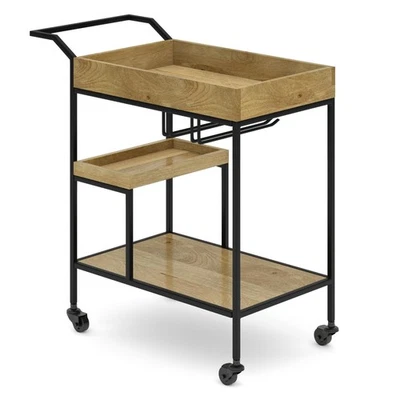Barnes SOLID MANGO WOOD Industrial Contemporary 29 Inch Wide Bar Cart in Natu... - Image 1 of 4