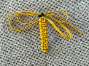 Vintage Plastic Lacing Cord Safety Pin Crafts DRAGONFLY Lapel Pin Brooch Yellow - Picture 1 of 3
