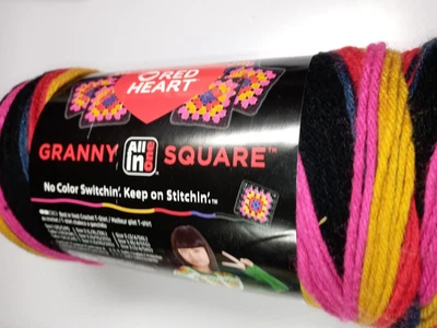 Red Heart Yarn All-in-One Granny Square Color: Black-Scarlet Sands-417 Yards - Image 1 of 2