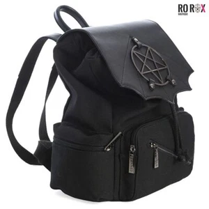 Banned Moloch Pentagram Backpack Batwing Gothic Faux Leather School Canvas Bag - Picture 1 of 4