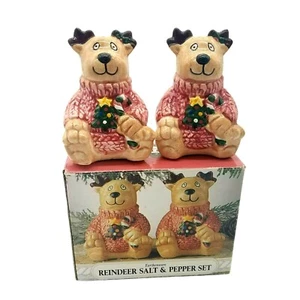 Home Trends Earthenware Salt & Pepper Shakers Christmas Reindeer Set #2736  - Picture 1 of 9