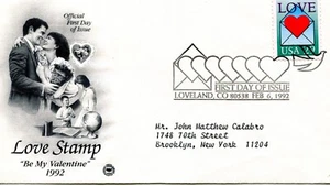 1992 Love Stamp Be My Valentine Envelope & Heart #2618 FDI Stamp & Cover PCS - Picture 1 of 3