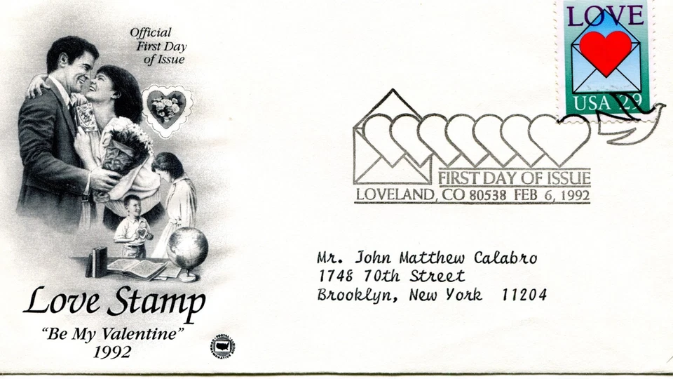 1992 Love Stamp Be My Valentine Envelope & Heart #2618 FDI Stamp & Cover PCS - Image 1 of 3