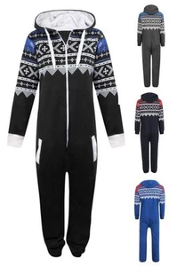 New Unisex Kids Boys Girls Aztec Print Zipped Hooded One Piece Jumpsuit 7-14 Yrs - Picture 1 of 25