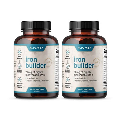 Iron Builder Natural 21mg Absorbe Aumento Rápido Energía Snap Suplementos - 2pk Foto 1 de 4