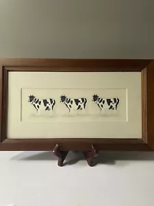 Holstein Farm Cows Painting Wood Framed Picture ~ Nice! - Picture 1 of 10