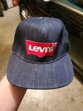 Levi’s Red Logo/Tag Adjustable Baseball Cap Hat Blue Jean Cotton FLAT BRIM!