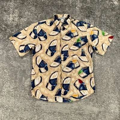 Camisa Hawaiana Bullock Jones De Colección Para Hombre Mediana Beige Retro Estampado Completo Años 90 Foto 1 de 4