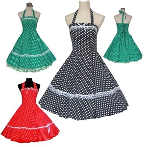 Womens 50s 60s 70s Vintage Retro Rockbilly Swing Dress Pinup Party Polka Dot - Picture 1 of 9