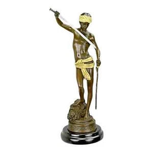 David's Victory over Goliath Real Bronze on Marble Base Statue Sculpture 13 in - Picture 1 of 1