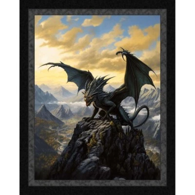 Painel de colcha de tecido WINGED WARRIOR 36" x 45", dragão, fantasia - Imagem 1 de 2