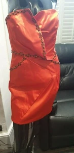 BNWOT Jane Norman Orange BoobTube Bodycon Beading Gem Dress Wedding / Party S12. - Picture 1 of 8