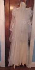 Vtg 30's Lovely Frilly Tulle Wedding Gown w Beautiful Embroidered Veil