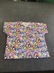 Women's 2XL Scrubs Shirt S.C.R.U.B.S. Animal Print Giraffe Panda Zebra Pockets - Picture 1 of 10