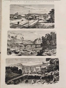 1875 INCISIONE FERROVIA SAVONA TORINO DEGO CARCARE S. BARTOLOMEO - Foto 1 di 1