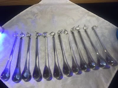 Antique Set 12 Hand Blown Teardrop Prisms Raindrop 7” - Image 1 of 4