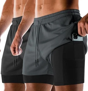 Men's 2 Pack Gym Shorts 2 in 1 Running Shorts 7 Inch Mesh Training Athletic W... - Picture 1 of 7