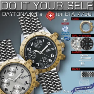 DO IT YOURSELF KIT: 7750 ETA-VALJOUX, DAYTONA, 316L, Bicolor CASE +  ST-ST BAND - Picture 1 of 8