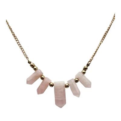 Rose Quartz Obelisk Pendant Healing Gold Tone Chain Necklace - Image 1 of 4