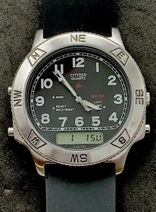 Vintage 1989 CITIZEN Promaster Men’s 45mm Ana-Digi Quartz Watch Steel Black Dial - Picture 1 of 12