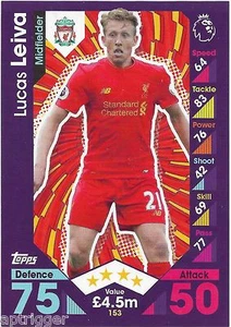 2016 / 2017 EPL Match Attax Base Card (153) Lucas LEIVA Liverpool - Picture 1 of 1