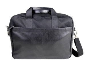 Joseph Abboud BLACK GENUINE LEATHER CANVAS LAPTOP SHOULDER BAG XBODY BRIEFCASE - Picture 1 of 13