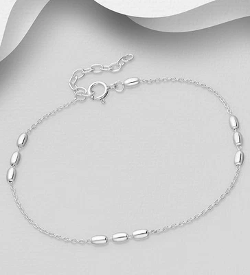 925 Sterling Silver Bead Chain Bracelet 6.5+1in Adjustable Women Jewellery Gift - Image 1 of 4