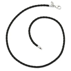 Black Braided Leather Cord & Sterling Silver Clasp Necklace, 18 Inch - Picture 1 of 4