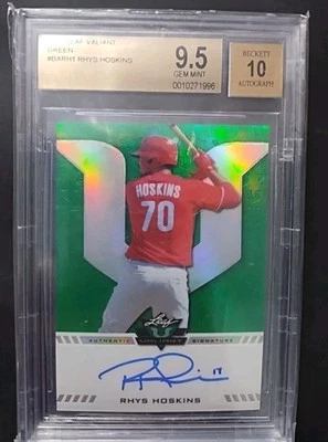 2017 Leaf Valiant Rhys Hoskins Auto Autograph Rookie RC Green BGS 9.5 Parallel - Image 1 of 3