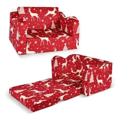 Sofá para niños sofá para niños pequeños Navidad reno 2 en 1 plegable sofá para niños rojo Foto 1 de 4
