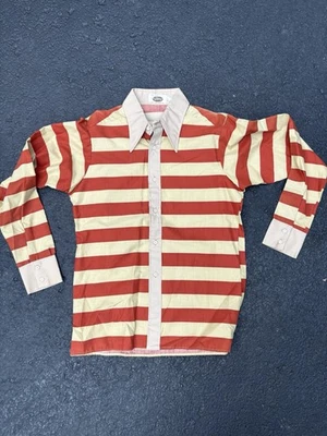 NOS Vtg Rugby Shirt 60s 70s Disco Dagger Collar Button Up MCM Large Mens 16 34 - Image 1 of 4