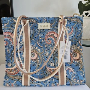 JOULES Empty Canvas Floral Tote Bag Paisley Blue Pink Beach Brand New - Picture 1 of 5