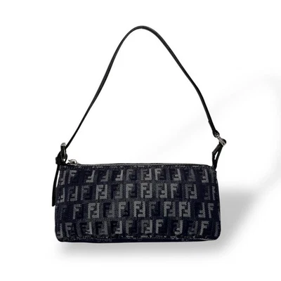 Fendi Zucchino Women's Accessory Pouch Handbag Denim Leather Navy Used Authentic - Image 1 of 4