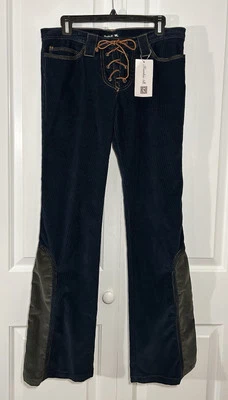 Frankie B Y2K Navy Blue Low-rise Corduroy Flare Pants NWT Rare Find! (size L/8) - Image 1 of 4